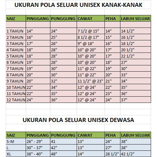 New Pola Seluar Unisex Kanak Kanak Dan Dewasa Shopee Malaysia