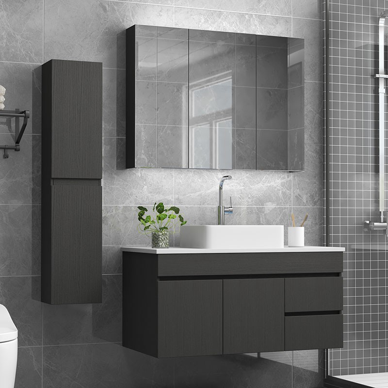 Nordic solid wood bathroom cabinet combined marble above counter basin modern minimalist wash ...