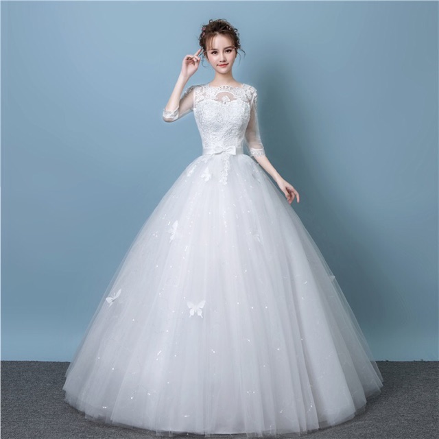 wed013 new Korean maternity wedding gown with long sleeves