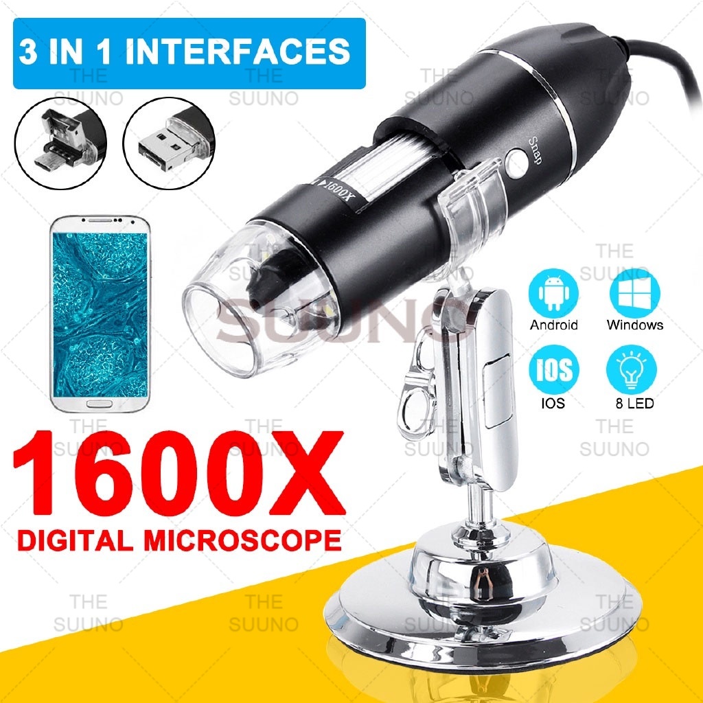 Portable 3 In 1 HD 1600X 2MP Zoom Microscope 8 LED Micro USB USB Digital Handheld Magnifier Endoscope with stand