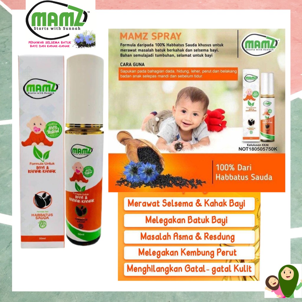 Mamz Spray Habbatus Sauda Penawar Batuk Kahak Selsema Bayi Kanak Kanak