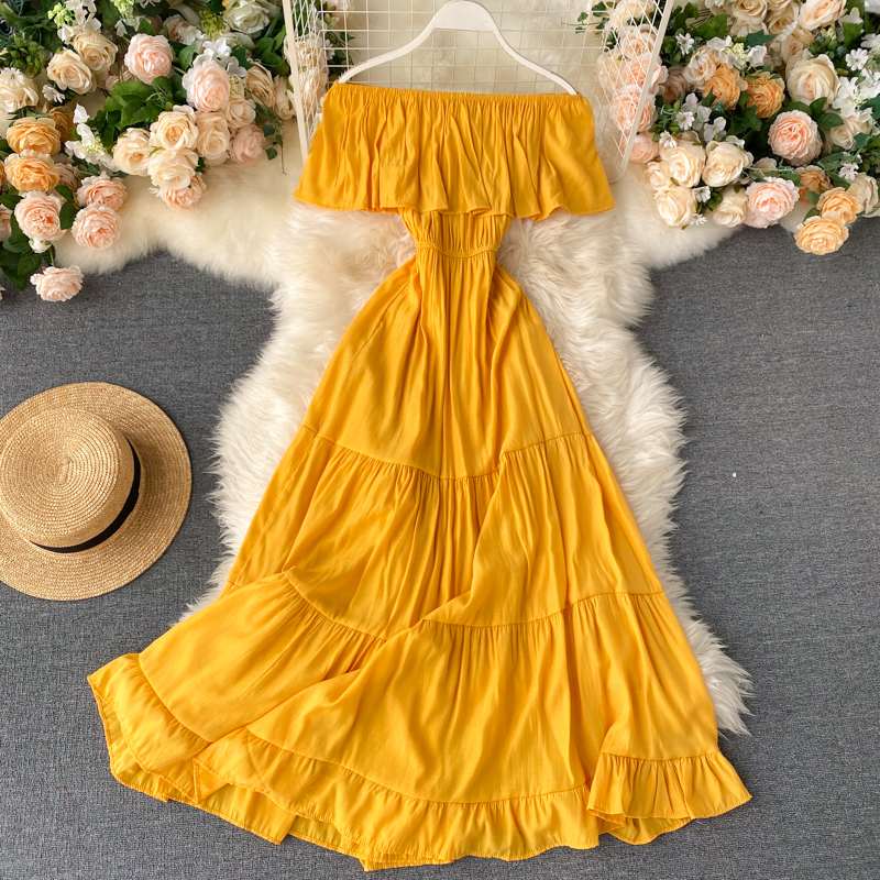 yellow off the shoulder summer dress