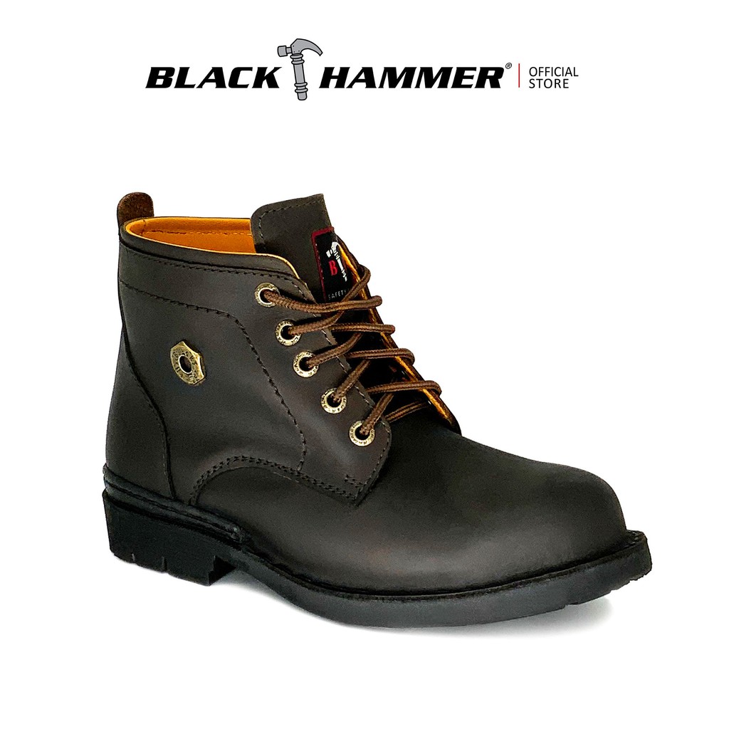 Black Hammer Men 4000 Series Full Leather Mid Cut with Shoelace Safety Shoes BH4673(L)