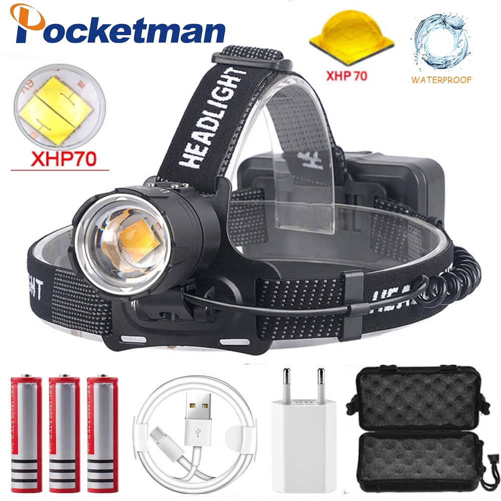 Type AB LED XHP70 zoom highpower fishing headlights flashlight
