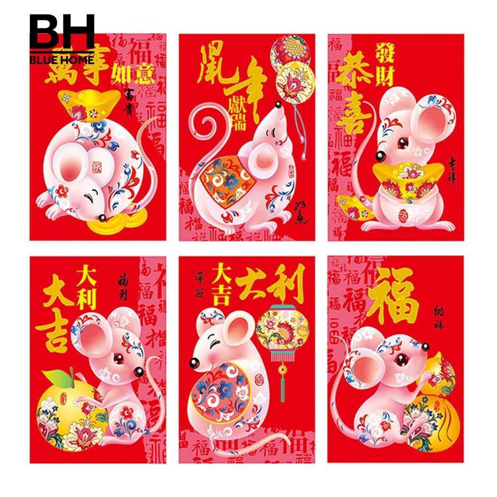 36 Pcs 6 Patterns Mouse Red Envelopes 2020 Chinese New Year Lucky Money Packets