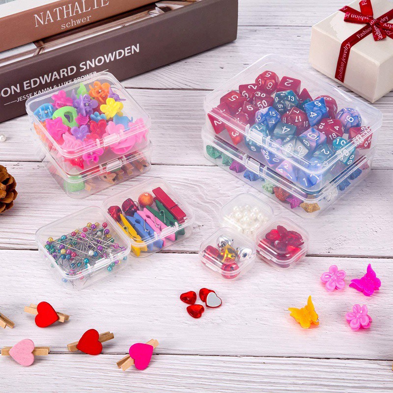 1.37 1.37 0.7 25 Packs Small Square Containers Case Organizer with Hinged Lids Clear Plastic Beads Storage Box for Jewelry Pills Crafts 
