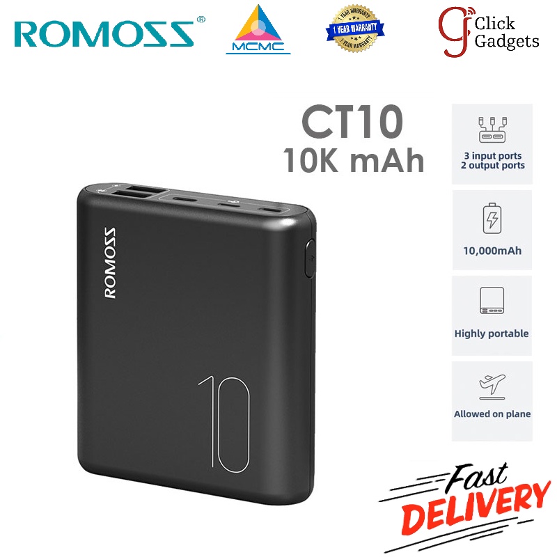 [ORIGINAL] ROMOSS CT10 Crius Series Powerbank - 10000mAh Battery, Input ...