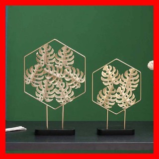 HIASAN MEJA DAUN EMAS BESI HEXAGON DESKTOP DEKO BESI MEWAH 