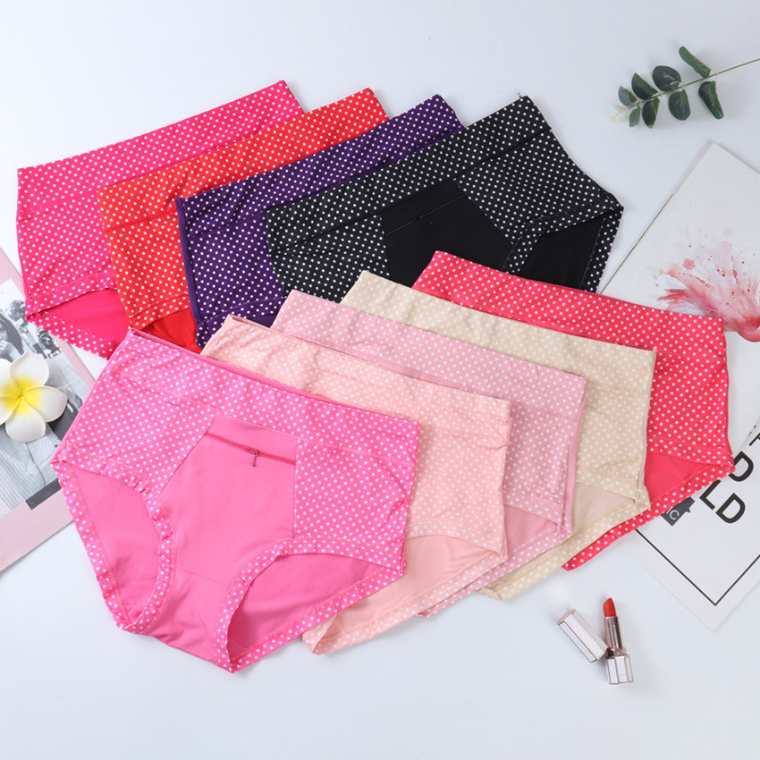 Women Cotton Briefs Underwear Elastic High Waist with Hidden Pocket Panties