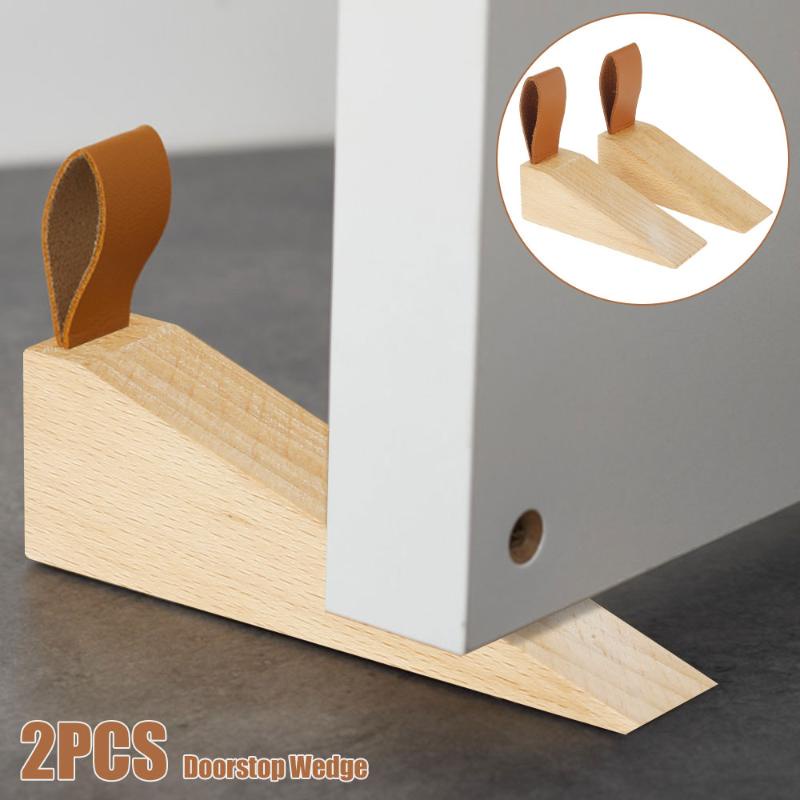 2Pcs Solid Beech Wood Door Stop Wedge Antislip Door Stoper Strong And