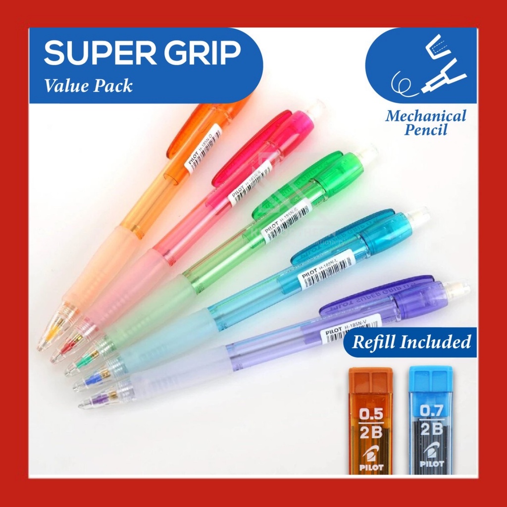 [LOOSE PACK] Pilot Mechanical Pencil Supergrip 0.5mm 0.7mm With Leads ...