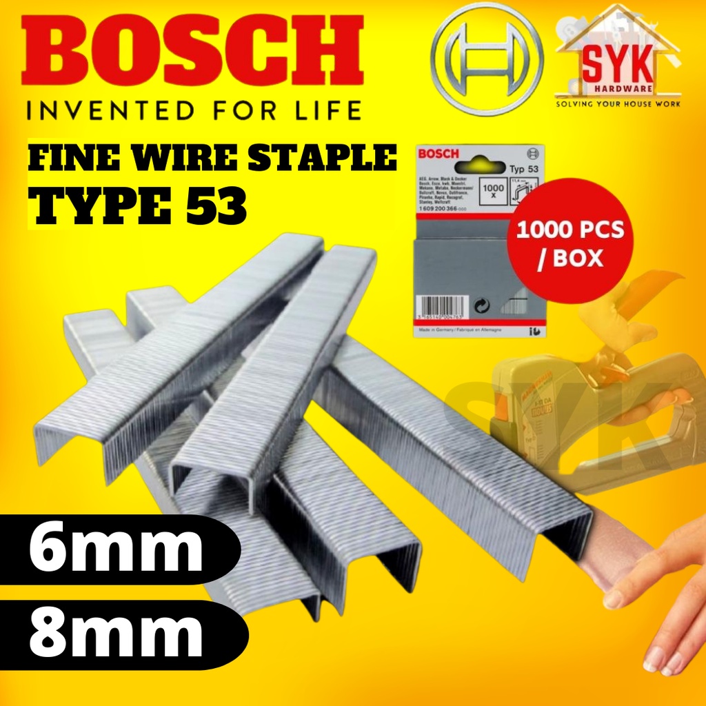 SYK Bosch (1000Pcs) Type53 6mm & 8mm Big Stapler Bullet Heavy Duty Nail
