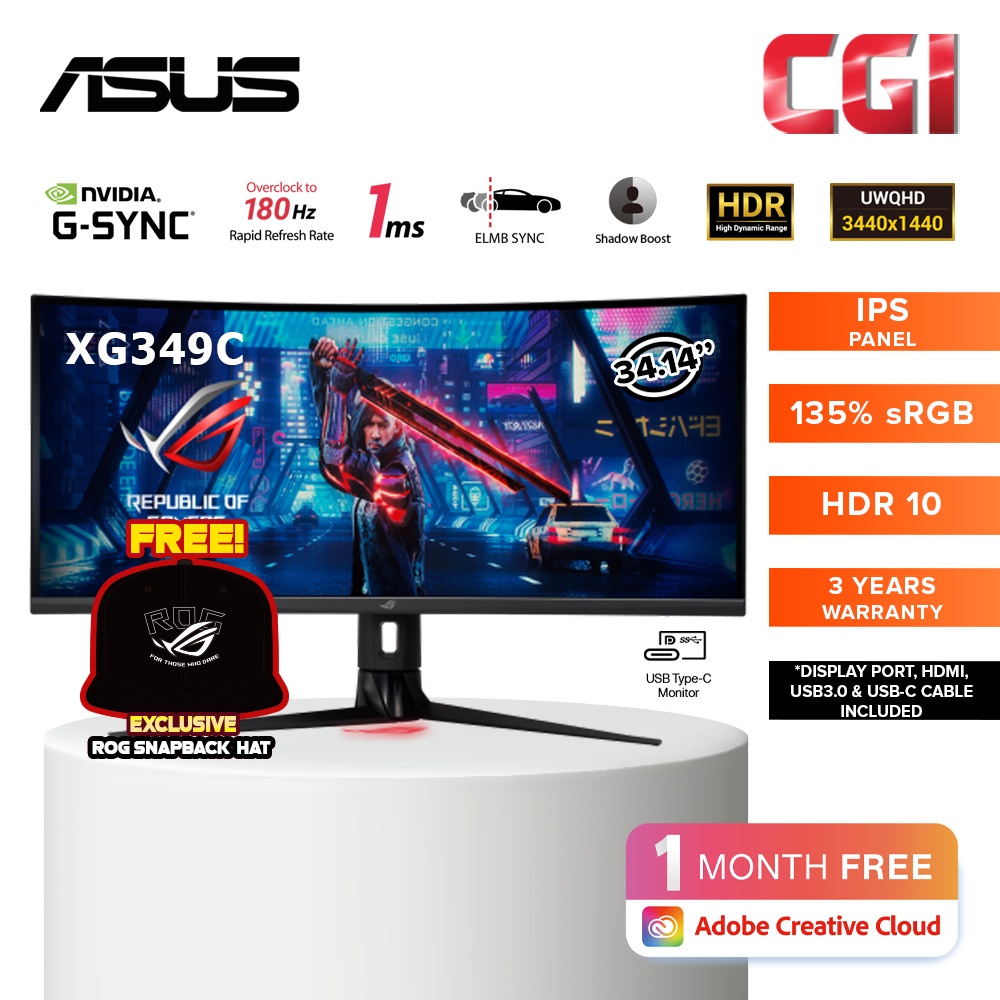 Asus ROG Strix 34" XG349C UWQHD Fast IPS 180Hz 1ms GSync ELMB Sync 135 ...