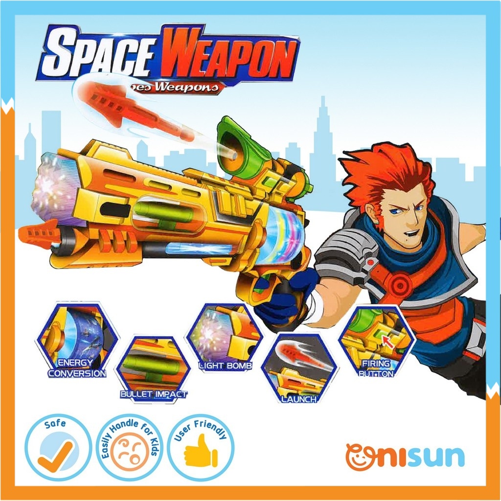 Space Weapon Light & Sound Toy Guns (Age +3) | Indoor Outdoor Playset (Mainan Pistol)