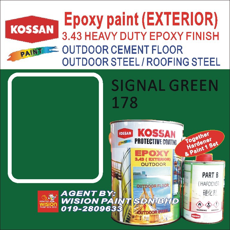 178 SIGNAL GREEN ( 1L ) EPOXY PU EXTERIOR 3.43 KOSSAN PAINT for METAL