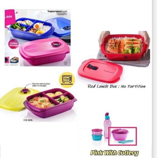 Tupperware Reheatable Lunch Box Crystalwave Rect 1000ml Divided Lunch Box