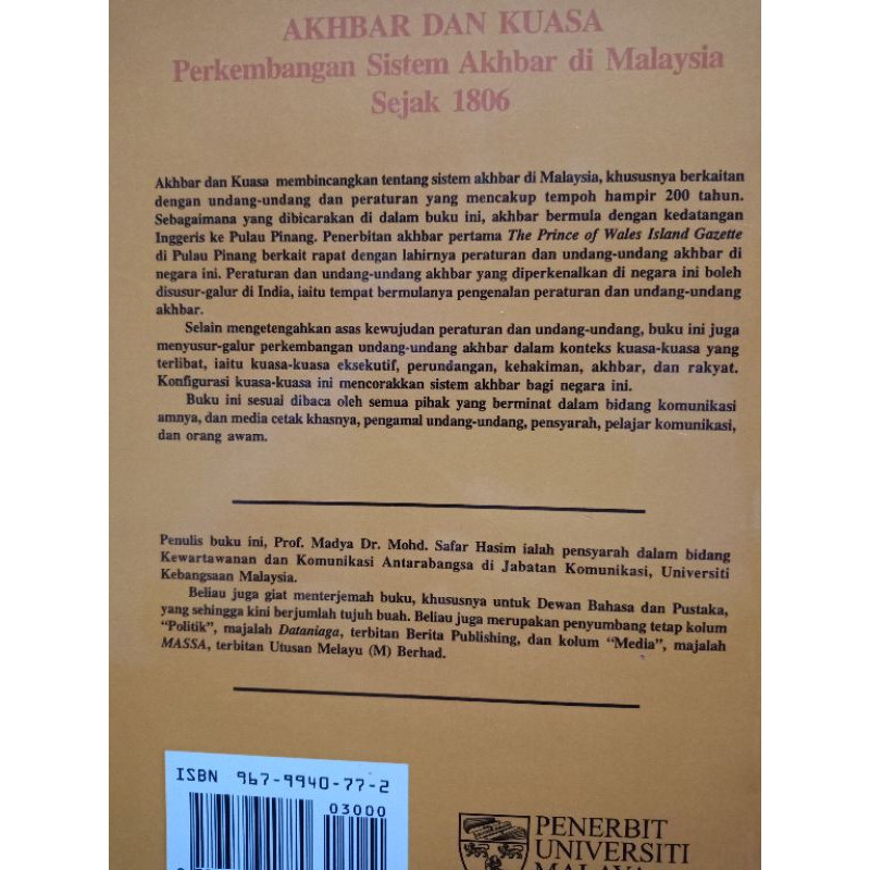 ZBH. Akhbar dan Kuasa: perkembangan sistem akhbar di Malaysia 