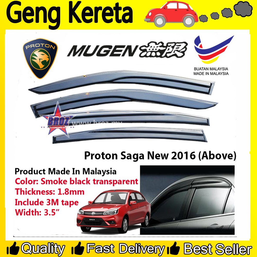 Air Press Window Mugen Acrylic Door Visor Tingkap Kening Kereta For
