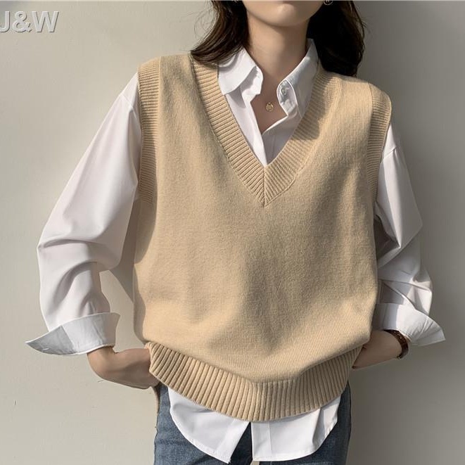 S-Xl V-Neck Knitted Vest Sweater Women Korean Simple Solid Long Sleeve ...