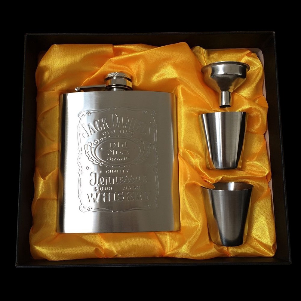 Luxury Hip Flask 7oz stainless steel flagon wine bottle Gift Box