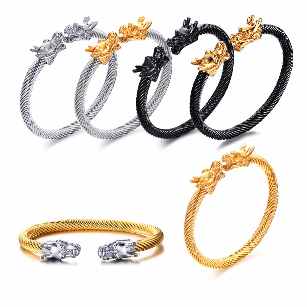 Dragon Head Cuff Bracelet Bangle Men Stainless Steel