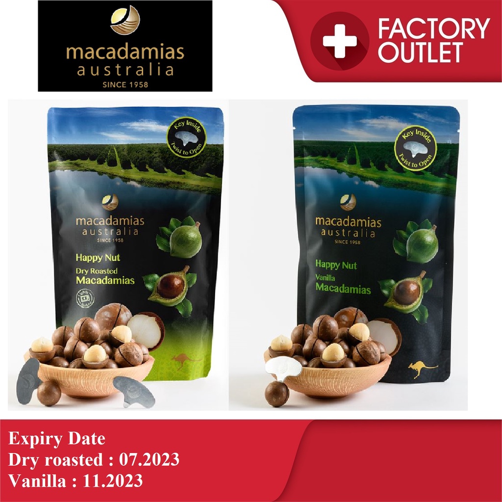 MACADAMIAS AUSTRALIA HAPPY NUT 225 G (Dry roasted / Vanilla) Shopee