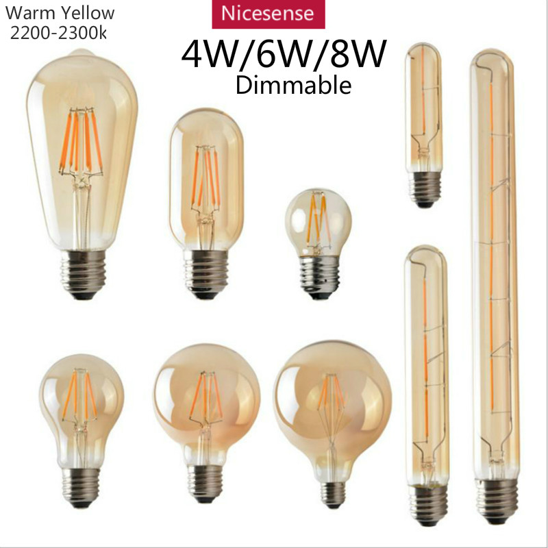 4W 6W 8W Antique Retro Vintage LED Bulb 2200K E27 LED Bulb Filament Light G80 G95 ST64 Amber Glass Lamp Bulb