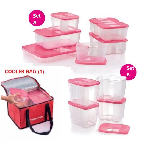 Tupperware Plastic Freezer Mate Set - Set of 2, Pink, White 