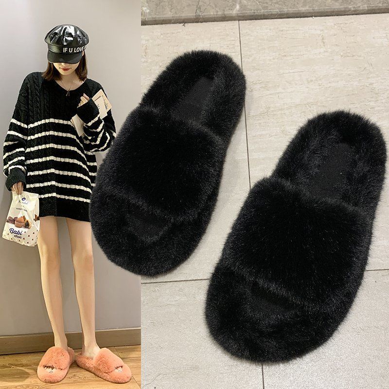 rabbit fur sandals