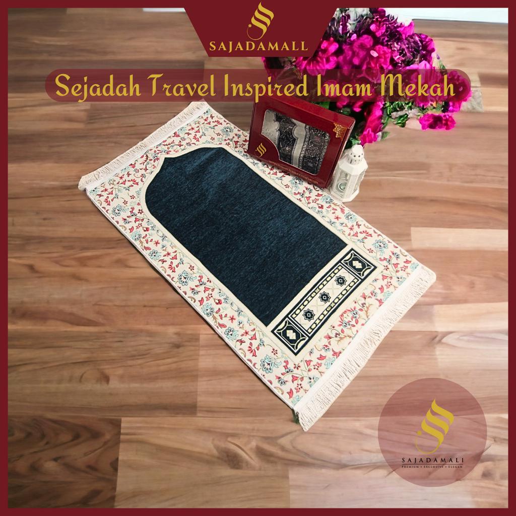 Sejadah Sulam Nama Travel Tebal Tenun Saiz Besar 70cm x 110cm Corak Floral Mudah Lipat Umrah & Haji