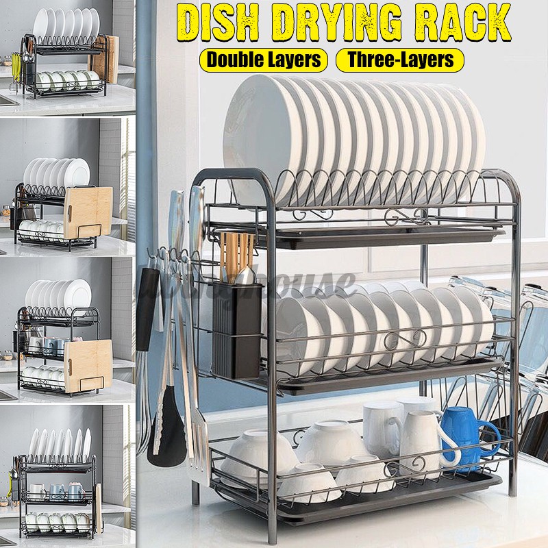 3 tier dryer kitchen shelf dish cup drying rack holder sink drainer big capacity