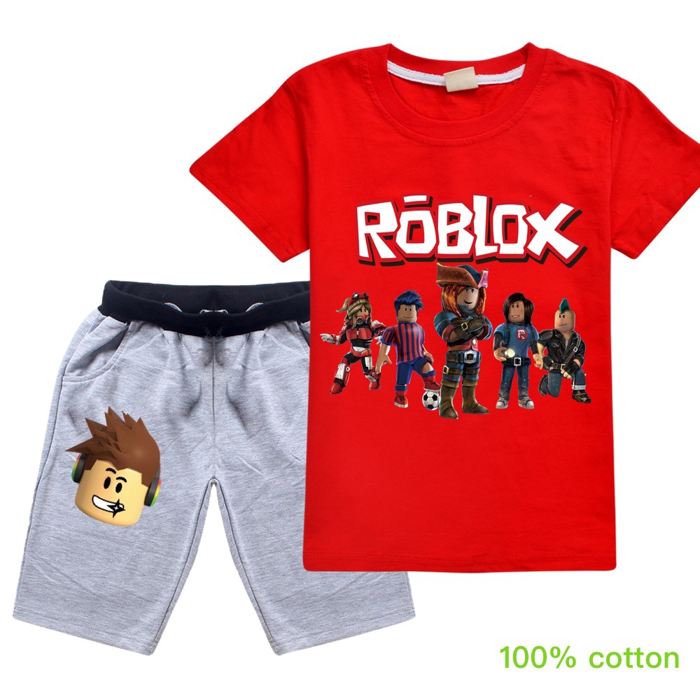 Roblox Cartoon Printing Boys Fashion Short Sleeved T Shirt Short Pant Suits Girls Summer T Shirts Shorts 2pcs Sets Children Casual Clothes Shopee Malaysia - roblox girl shirts and pants