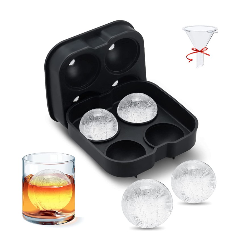 *Ready Stock* Ice Ball Maker Mold (FREE Mini Filling Funnel) - Black Flexible Silicone Ice Tray Grade Silicone Ice Mold