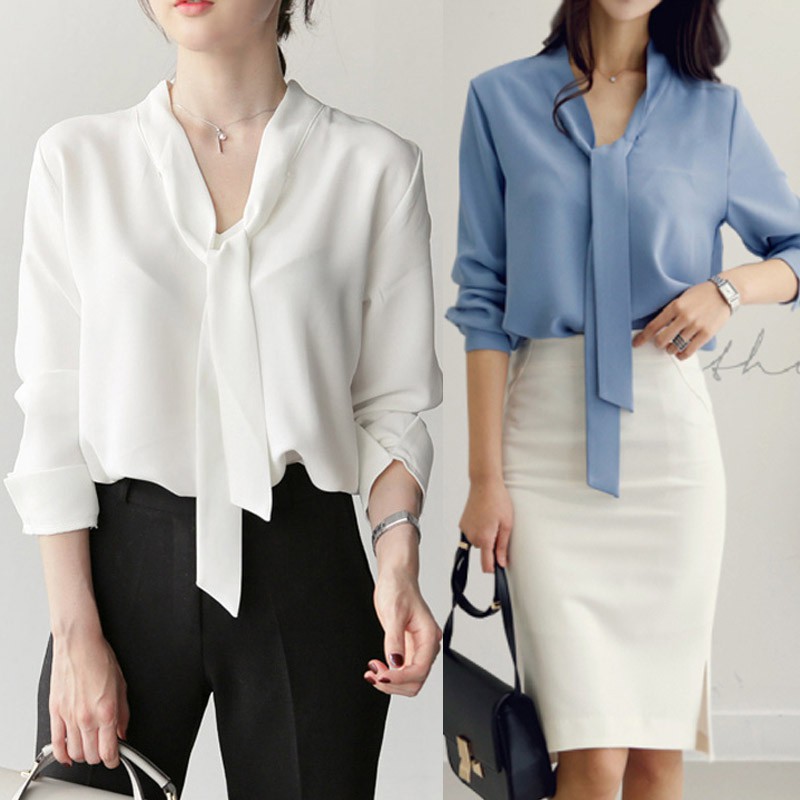   Ready  Stock  V neck OL Wear White Shirts Korean  style 