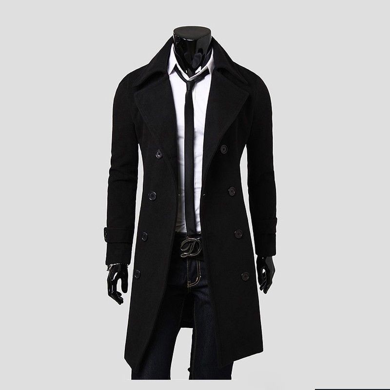 Long Jacket Double Ted Overcoat, Black And White Trench Coat Mens