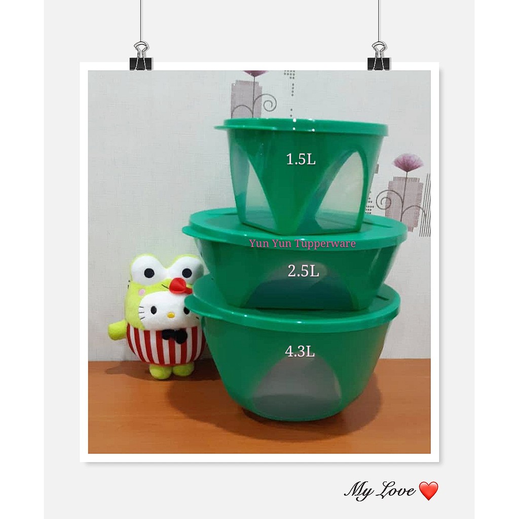 Tupperware Emerald Bowl (3) 1.5L + 2.5L + 4.3L - Dark Green