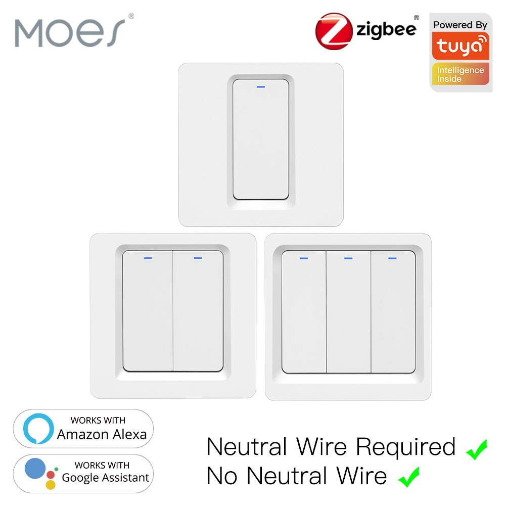 MOES Tuya Zigbee Smart Switch Push Button Wall Light Switch No Neutral