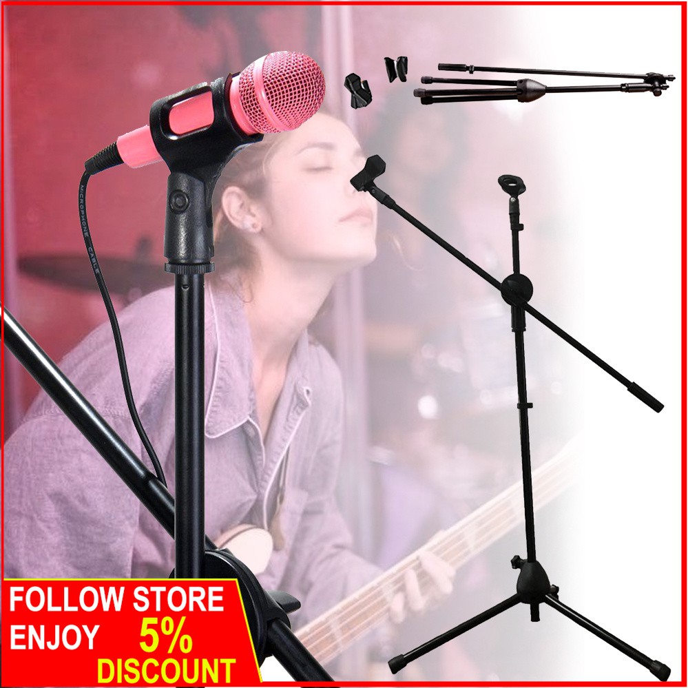 Mic Stand Stage with 2 Clips Microphone tripod Karaoke Professional