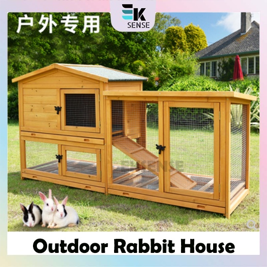 Solid Wood Waterproof Rabbit Cage Bunny Pigeon Chicken Coops Pet House Sangkar Arnab Reban Ayam Kayu Kandang Besar 实木兔笼子