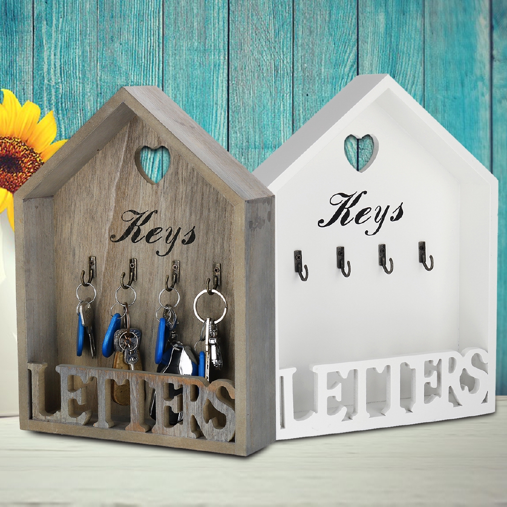 Charming House Design Shabby Chic Wooden Key Box KEYS Holder Storage Hooks Wall Mounted Lavender