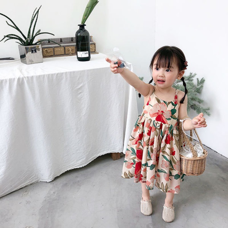 for 0-5 Years Old Fashion Toddler Baby Girls Kids Print Floral Sleeveless Strap Sundresses Mini Tutu Dresses Summer Outfits Clothes 