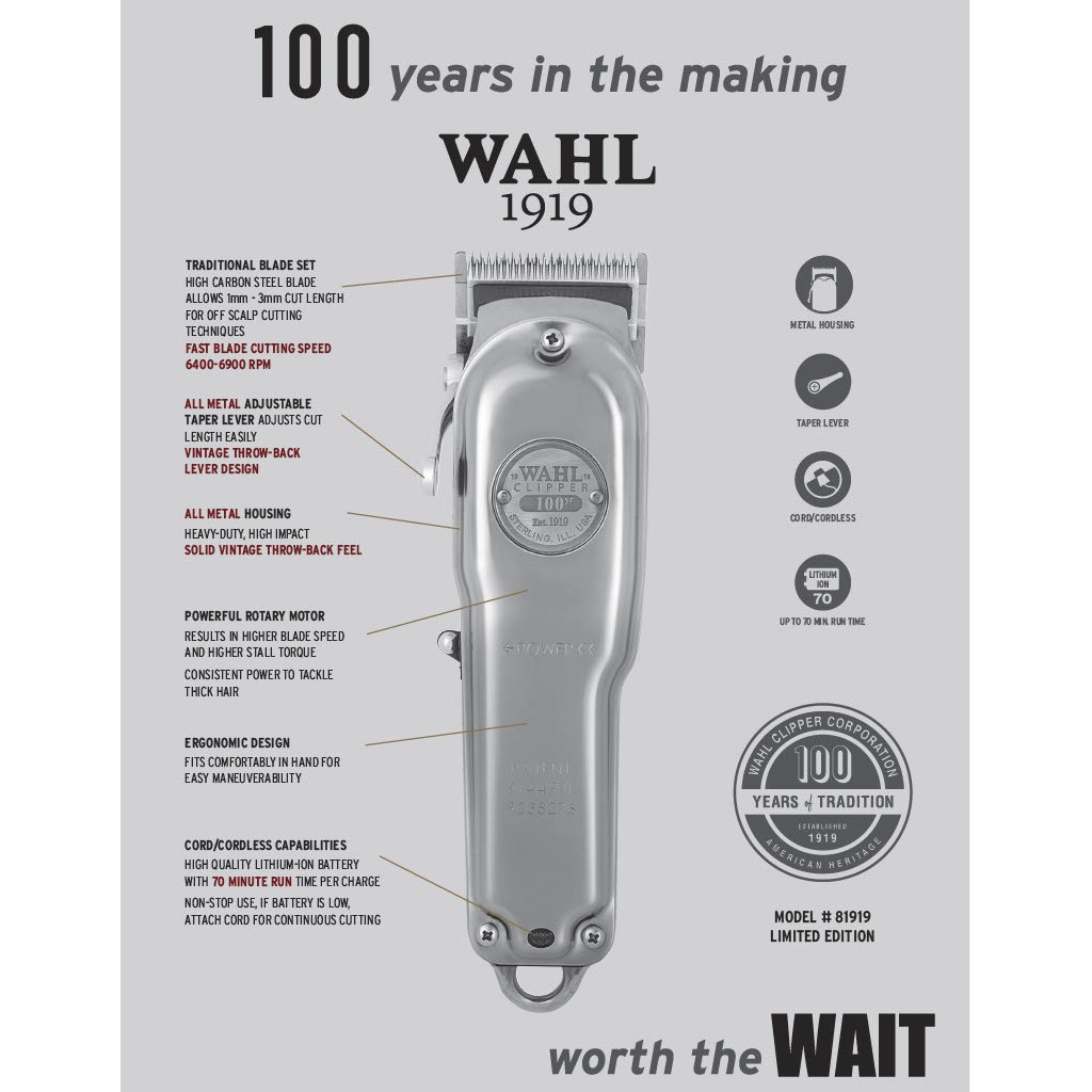 wahl cordless senior clipper 100th anniversary limited edition