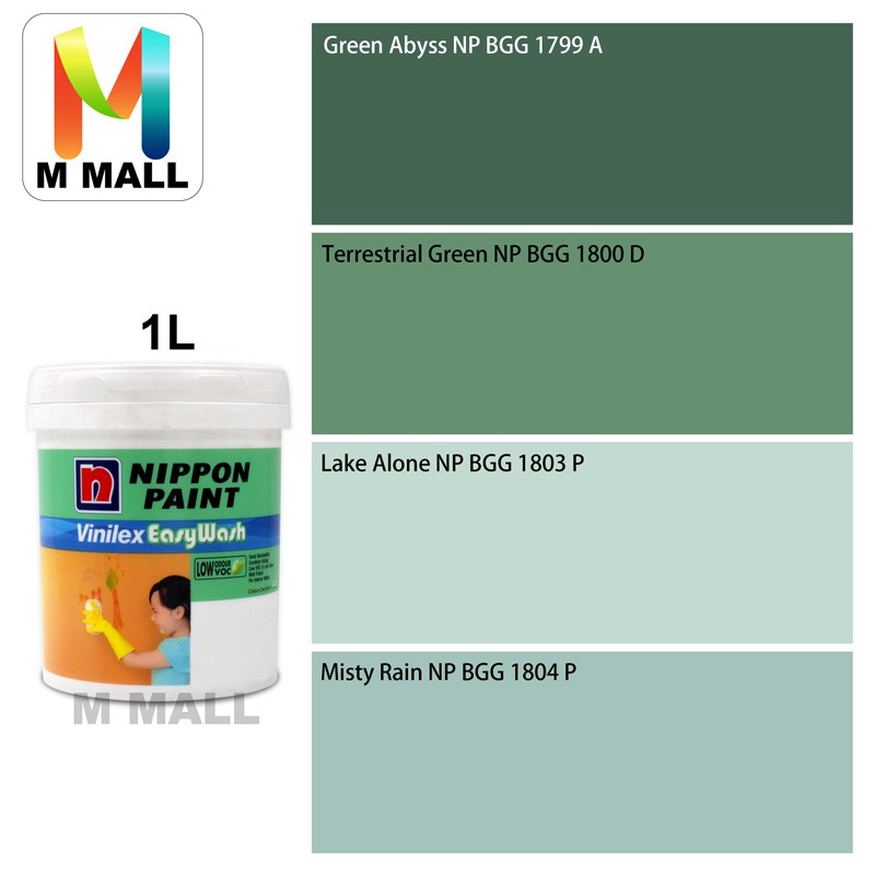 Nippon Paint Interior Vinilex Easywash Serene Green & Blue 17991814