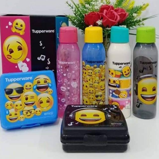 Tupperware Emoji Eco Bottle 500ml OR Emoji Sandwich Keeper Lunch Box or eco bottle brush