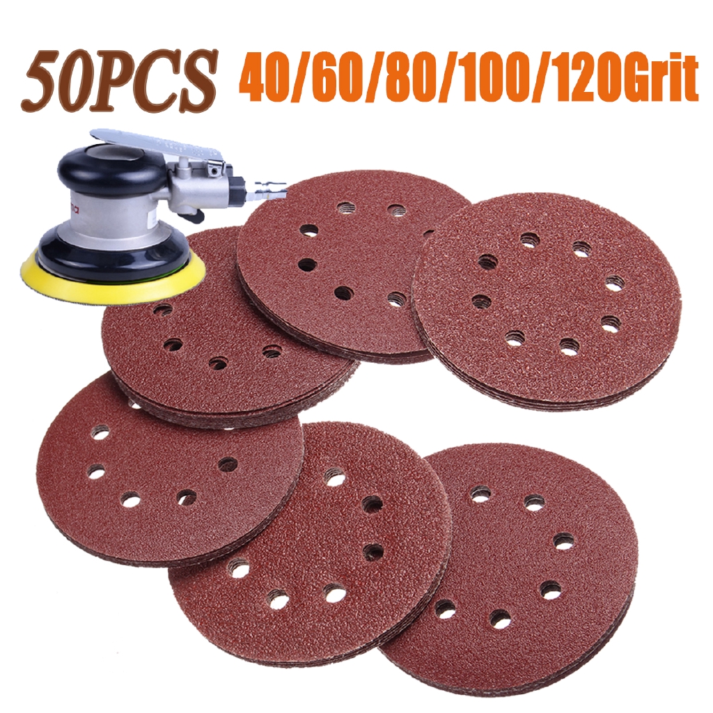 50Pcs 125mm 8 Hole 5" Sanding Disc 40240 Grit Orbital Sander Polishing