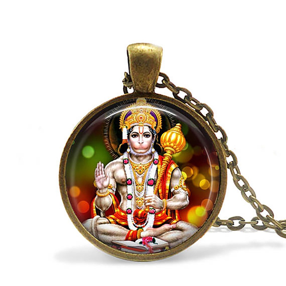 Vintage India Religion Necklace God Brahma Lord Shiva Vishnu Jewelry Glass Cabochon Pendant Necklaces Religion Jewelry