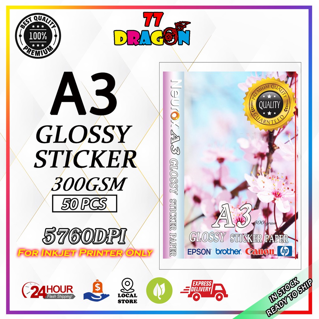 A3 Glossy Sticker Paper 50pcs Pkt 300gsm Shopee Malaysia