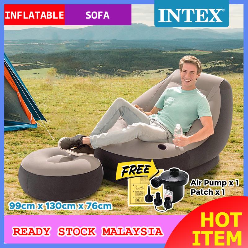 INTEX 68564 Inflatable Relaxing Single Seat Air Sofa + Foot Rest Lounge ...