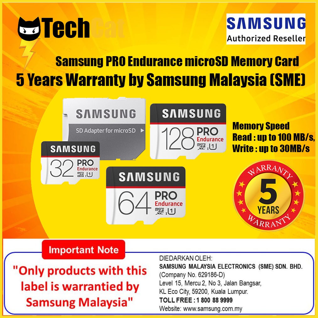 Samsung Pro Endurance 100MB/s microSD 32GB/64GB/128GB Memory Card 4k
