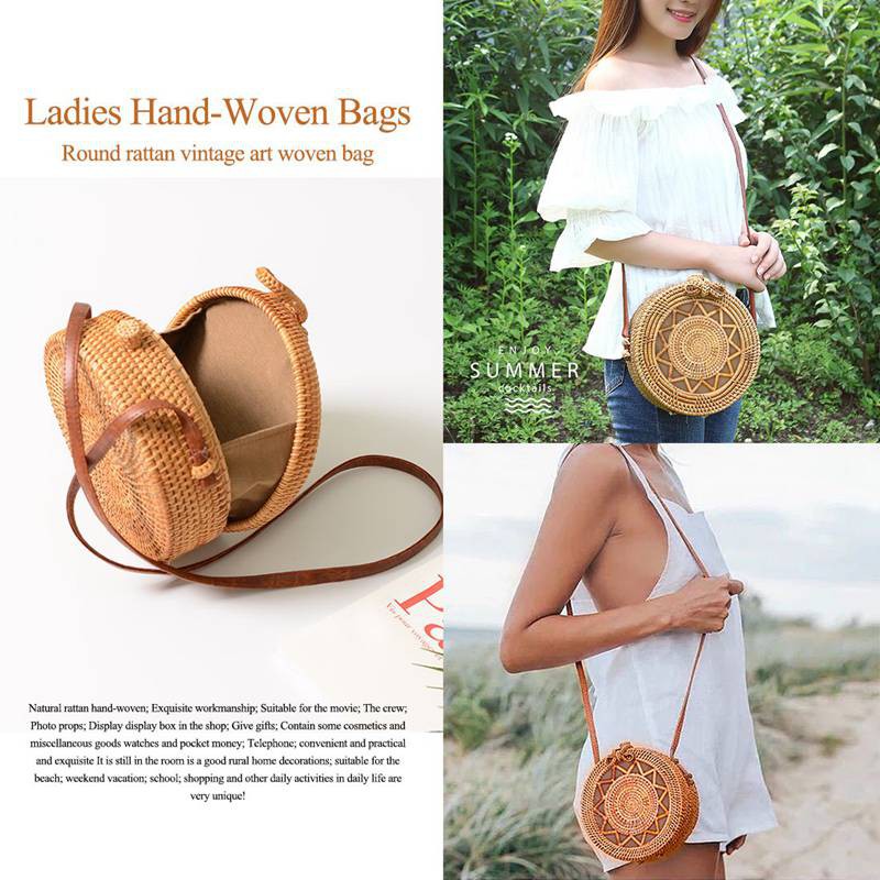 round rattan sling bag